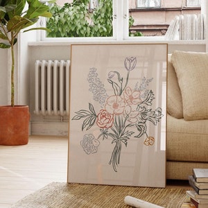 Floral Doodle Printable Wall Art| Trendy Floral Art Print | Digital Downloadable Wall Art|Cottage Decor| Nursery Printable Art|L277
