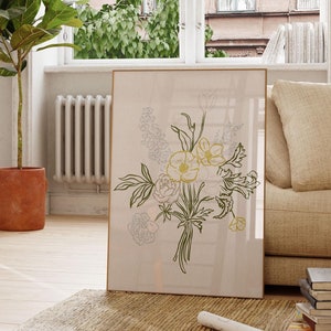 Floral Doodle Printable Wall Art| Trendy Floral Art Print | Digital Downloadable Wall Art|Cottage Decor| Nursery Printable Art|L276