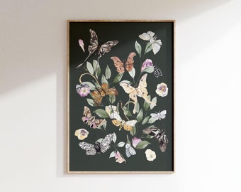 Moths and Butterflies Wall Art| Boho Printable Wall Art | Moth butterflies Wall Art | Wildflowers Digital Download| Printable Art| L 086