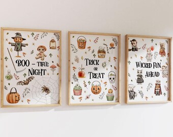 Halloween Set of 3 Wall Prints| Halloween Wall Print | Spooky Wall Print | Trick or Treat Art Print| Autumn Nursery Decor|Printable Art|L149