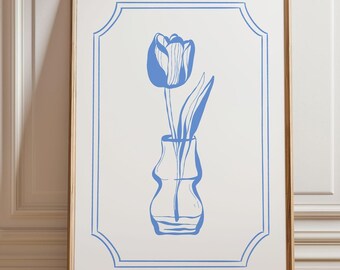 Blue Tulip in a Vase Wall Art | Blue Tulip Wall Print | Trendy Decor | Digital Downloadable Wall Art| Nursery Decor | Printable Art| L0100