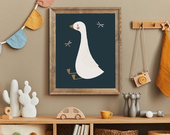 Silly Gosling Art Print | Hand-drawn Nursery Decor| Cute Silly Goose Print| Digital Download| Playful Animal Poster| Printable Art| L 066