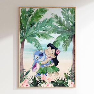 Lilo and Stitch Art Print | Watercolor Lilo and Stitch Print | Hand-drawn Nursery Decor|  Digital Download| Nursery Printable Art| L422