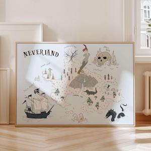 Art mural carte du pays imaginaire de Peter Pan | Impression murale Pays imaginaire | Décoration Peter Pan's Neverland | Art mural numérique téléchargeable| Art imprimable| L0155