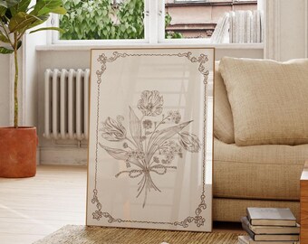 Vintage Tulip in Brown Wall Art | Tulip Wall Print | Trendy Decor | Digital Downloadable Wall Art| Cottage Decor| Nursery Printable Art|L270