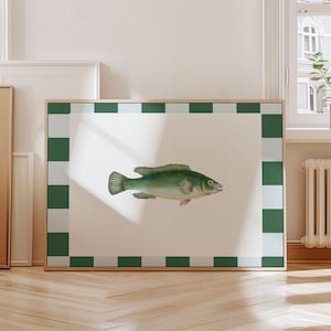 Vintage Fish Wall Art | Checkered Fish Wall Print | Trendy Decor | Digital Downloadable Wall Art| Kitchen| Bathroom| Printable Art| L416