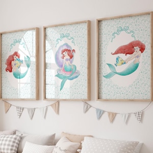 Décoration murale La petite sirène - Lot de 3 | Impression murale téléchargeable instantanément | Impressions numériques de la princesse Ariel | Décoration de chambre de petite sirène | L467