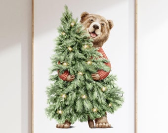 Bear-y Merry Christmas Wall Print| Christmas Tree Delivery Wall Print| Festive Print | Xmas Wall Print | Nursery Decor| Printable Art| L225