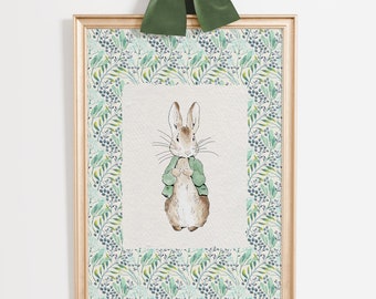 Vintage Green Jacket Bunny Wall Art| Peter Rabbit Inspired Printable Art|Classic Children’s Art Print| Cottage Decor|Printable Wall Art|L286