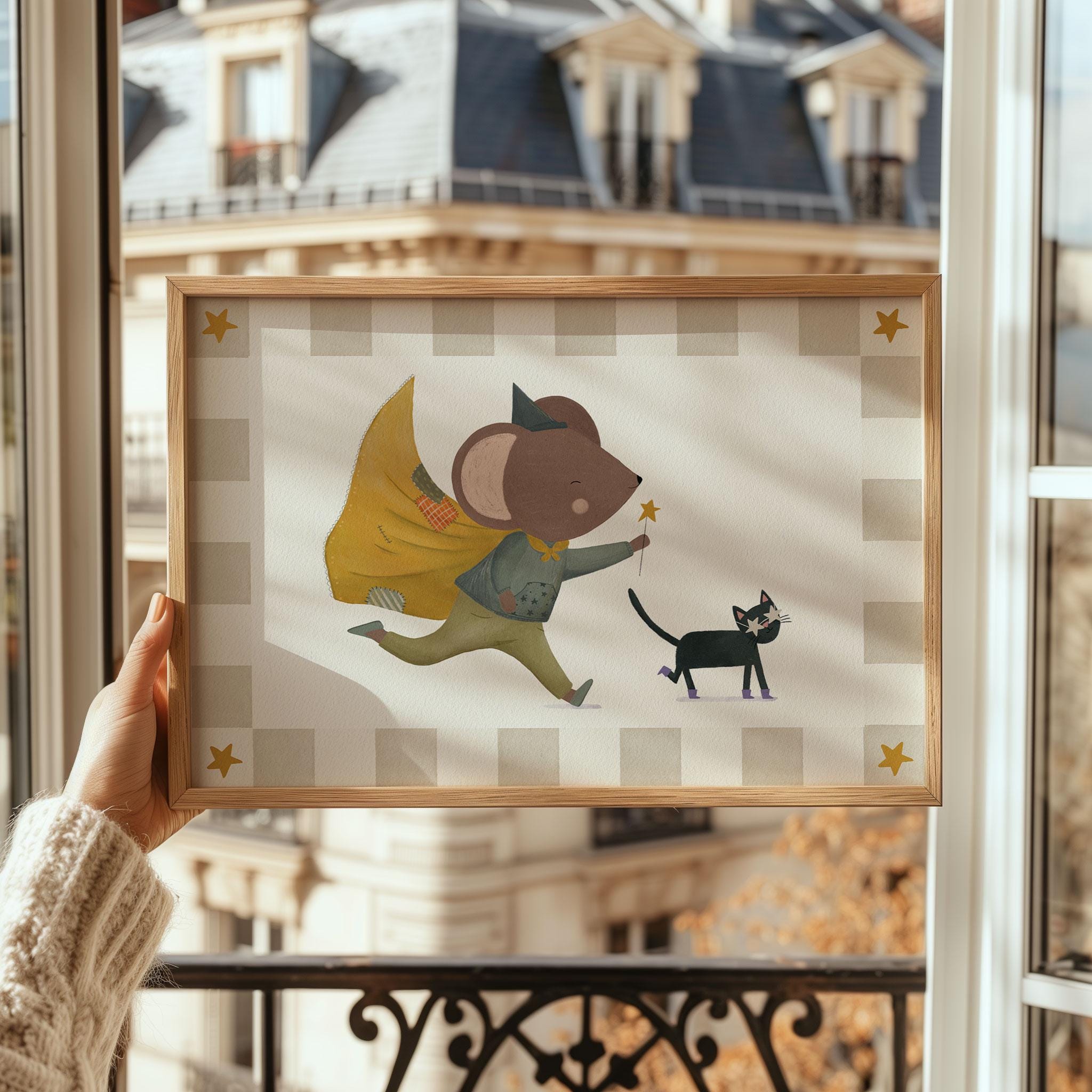 Runaway Printable The Runaway Magic Printable Art | Whimsical Mouse and Cat Wall Art ...