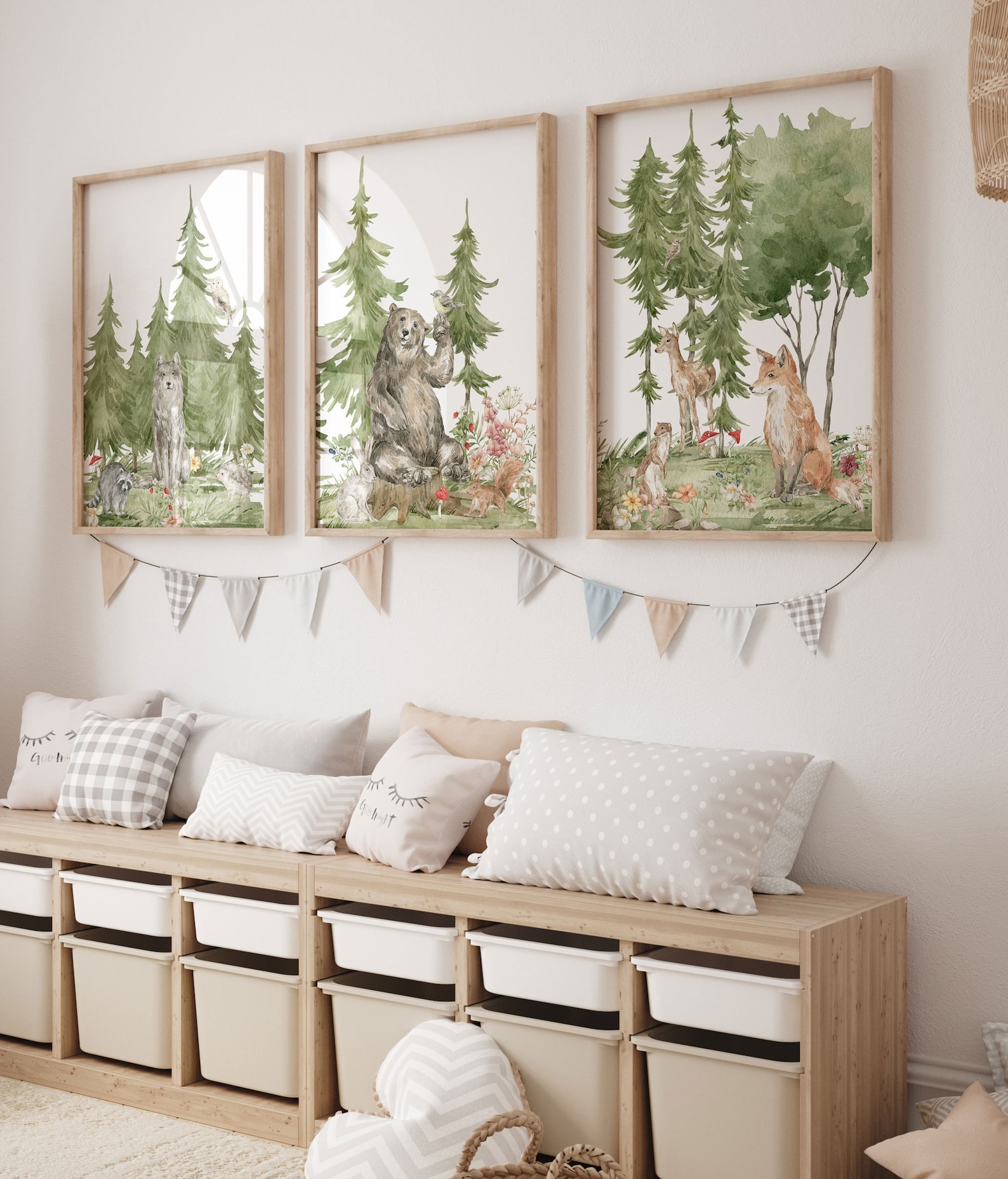 Set of 3 Woodland Nursery Wall Art | Whimsical Forest Digital Art Print ...