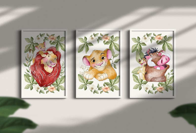 Set of 3 Lion King Wall Prints| Simba and Friends Wall Art | Simba ...