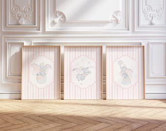 Set of 3 Dumbo Nursery Wall Prints | Circus Digital Art Print