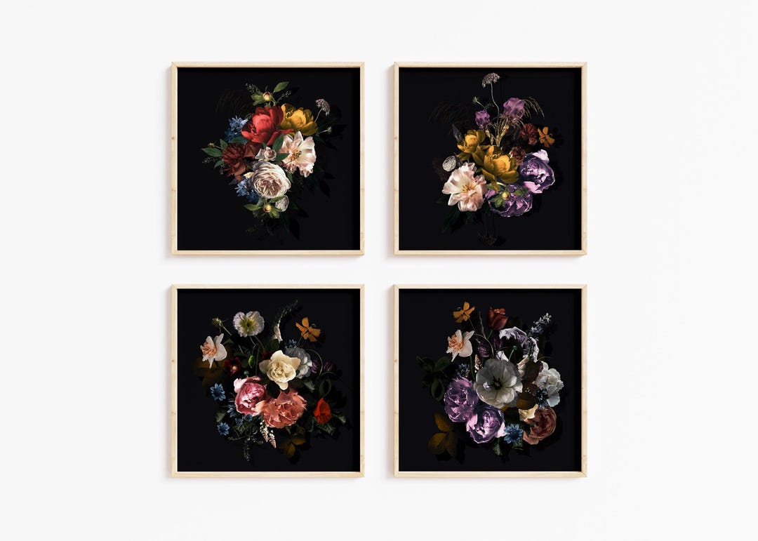 Moody Floral Gallery Wall Prints Set of 4 | Dark Botanical Wall Art ...
