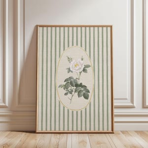 Greem Rose Print Vintage Rose Wall Art | Green Striped Print| Rose Flower Wall Print ...