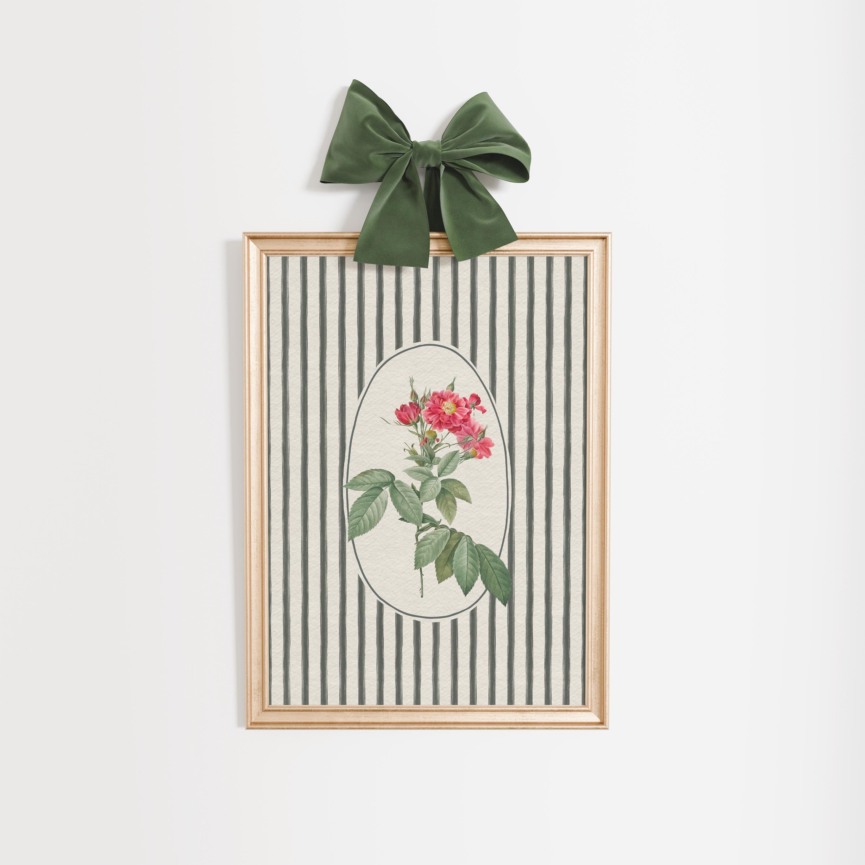 Vintage Red Rose Wall Art | Striped Rose Flower Wall Print | Digital ...