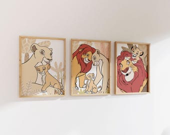 Lion King Wall Prints - Set of 3 | Digital Downloadable Wall Art| Simba with Mom and Dad Nursery Print| Simba Decor| Printable Art| L390