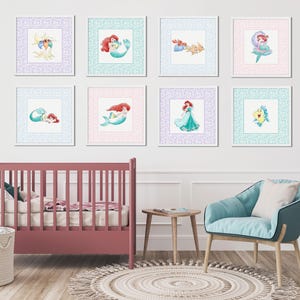 Décoration murale La petite sirène - Lot de 8 | Impression murale téléchargeable instantanément | Impressions numériques de la princesse Ariel | Décoration de chambre de petite sirène | L668