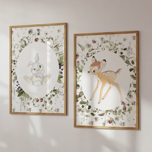 2er Set Bambi Wandkunst I Bambi Kinderzimmer| Wald Freunde Wand Kunst | Kinderzimmer Dekor | Kinderzimmer Wand Kunst | Druckbare Kunst| L 027
