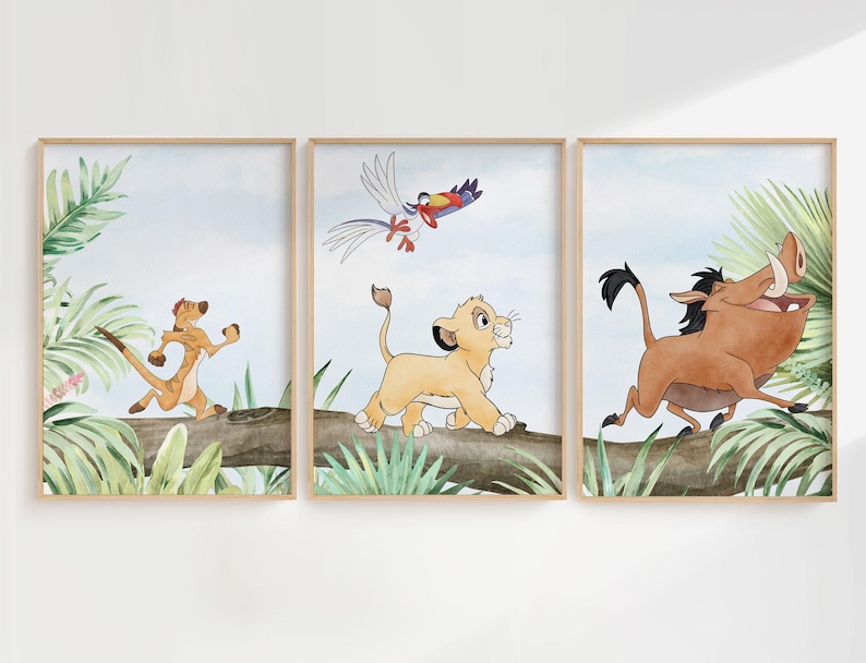 Simba and Friends Wall Art - Set of 3 | Digital Downloadable Art| Lion ...