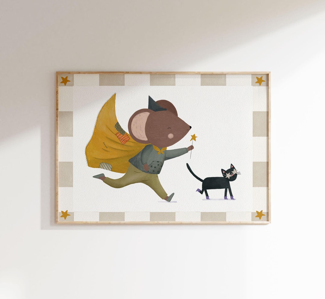 Runaway Printable The Runaway Magic Printable Art | Whimsical Mouse and Cat Wall Art ...