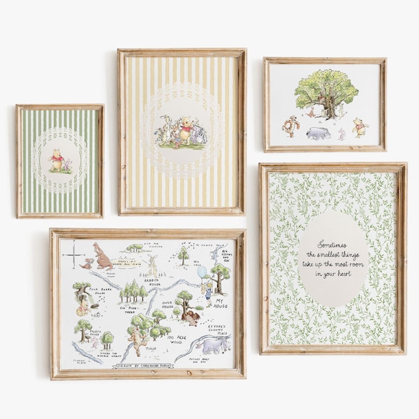Winnie the Pooh Nursery Prints, Hundred Acre Wood Map & Storybook Set of 5 (Digital Download)