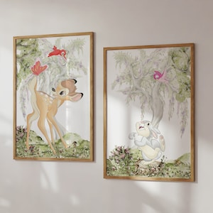 2er Set Bambi Wandkunst I Bambi Kinderzimmer| Wald Freunde Wand Kunst | Kinderzimmer Dekor | Kinderzimmer Wand Kunst | Druckbare Kunst| L 037