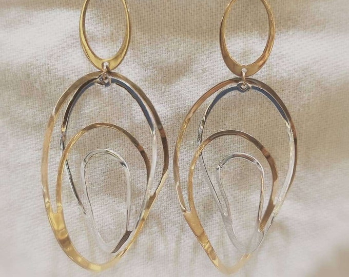 Pear Shape Twirl 3 Toned Gold Earrings