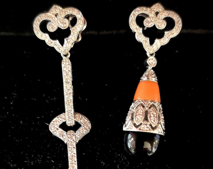 Coral Onyx Diamond Interchangeable Earrings