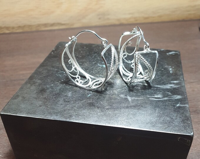Handmade Filigree Inspired Hoop/ Loop Silver Earrings