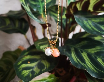Pearl and Coral Like Gold Necklace