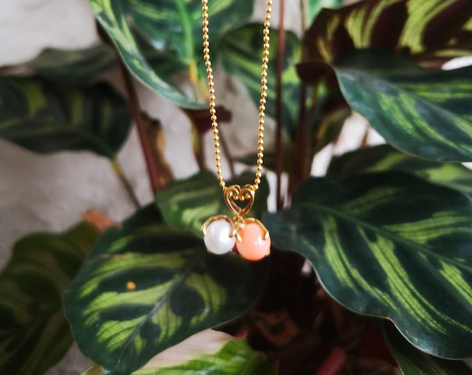 Pearl and Coral Like Gold Necklace