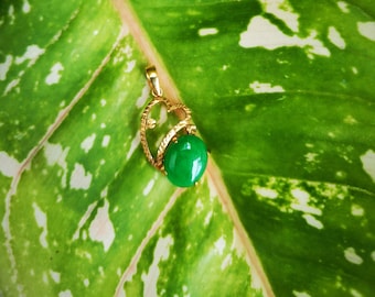 Darker Green Jade with Heart shape Gold Pendant/Charm