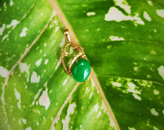 Darker Green Jade with Heart shape Gold Pendant/Charm