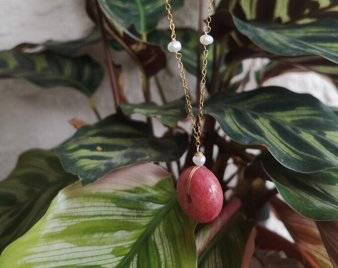 Pink Stone with Pearls Gold Necklace