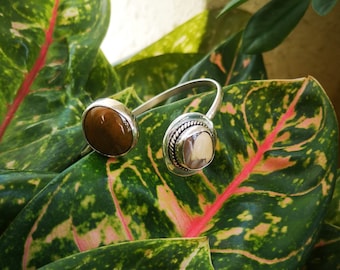 Handmade Agate stones Adjustable Silver Bangle/Cuff
