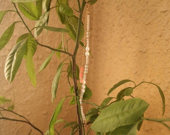 Pearls Corals Crystals Dual Layered Gold Bracelet