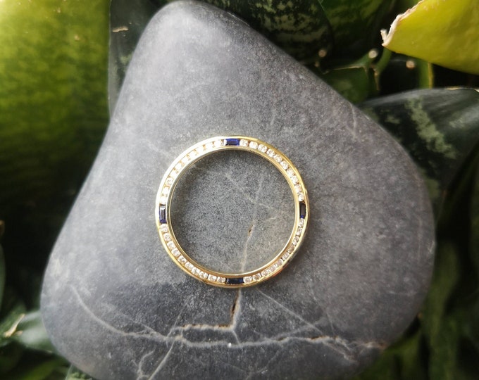Blue Sapphire Diamond Yellow Gold Watch Bezel/Pendant