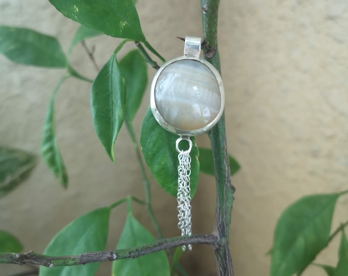 Handmade Yellow Agate with Tassel Silver Pendant