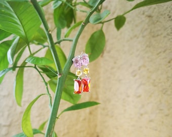 Multi color Stones Dangle Earring (Pink, Yellow, Orange)