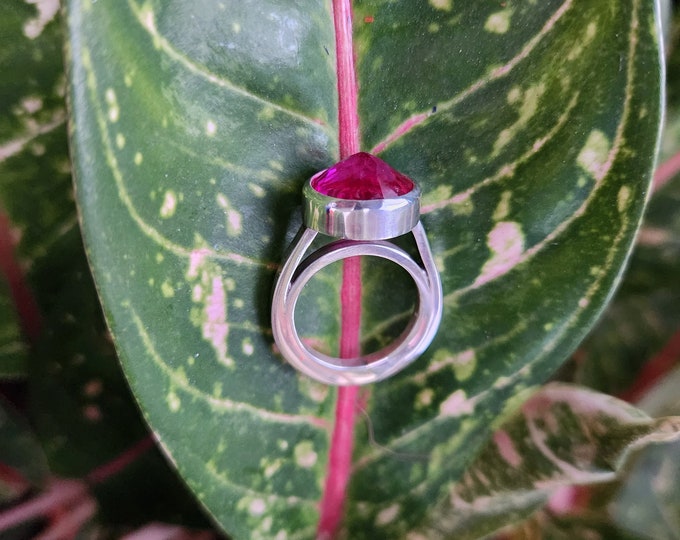 Handmade Silver Red Stone Double Layered Ring