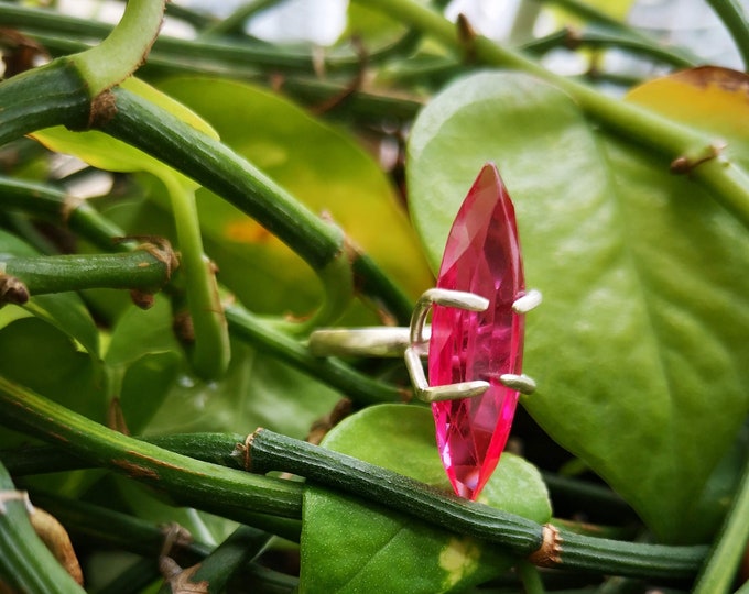 Handmade Silver Floating Inspired Marquise Shape Red Stone Ring