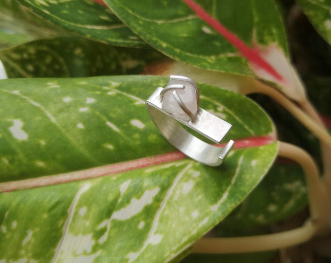Handmade Silver Open End Rose Quartz Adjustable Ring