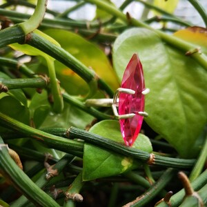Handmade Silver Floating Inspired Marquise Shape Red Stone Ring