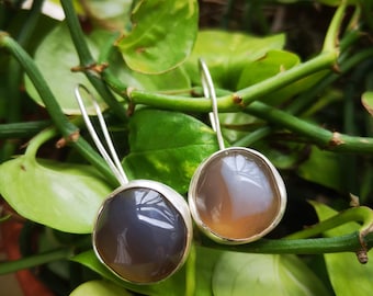 Handmade Agate Stones Loop/Hoop Silver Earrings