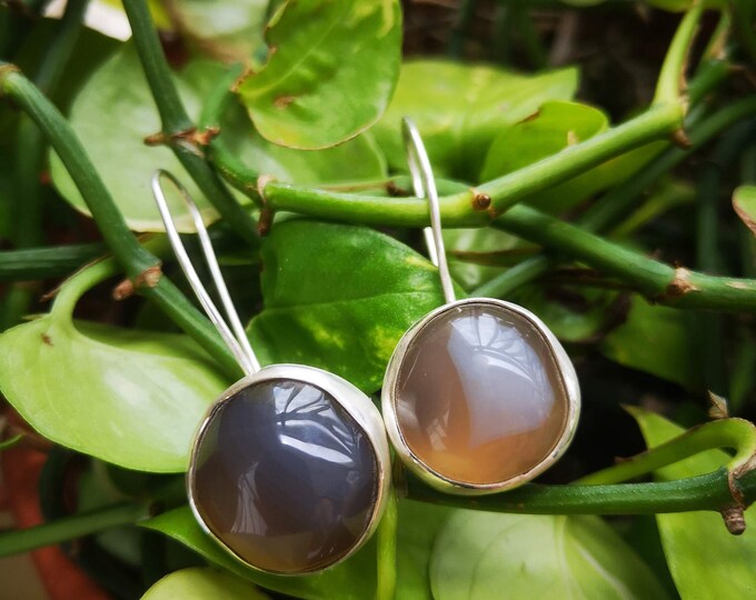 Handmade Agate Stones Loop/Hoop Silver Earrings