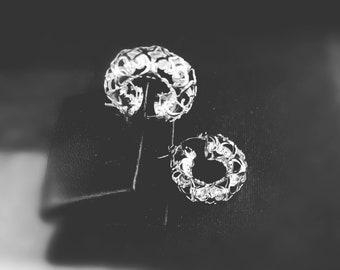 Intricate Web White Gold Hoop Earrings