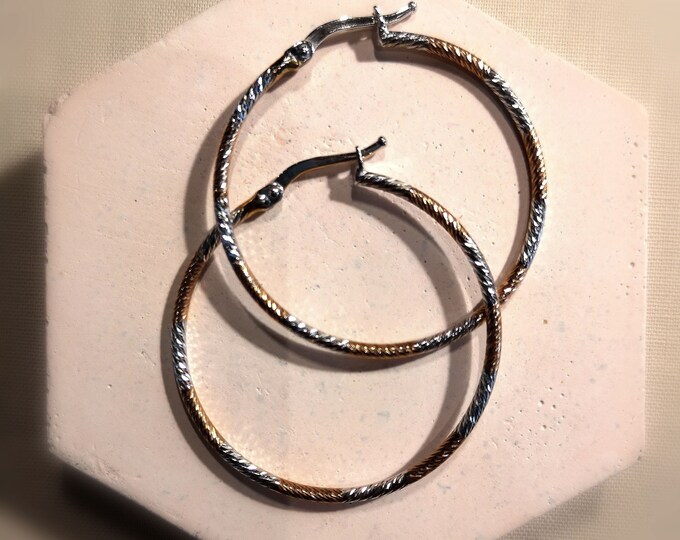 Rose and White Gold Hoop Earrings