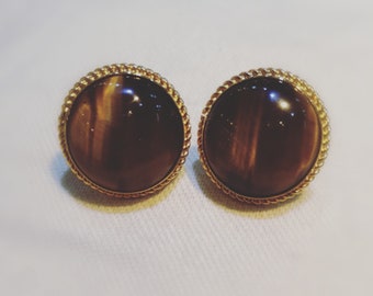 Vintage Tiger Eye Gold Filigree Earstuds