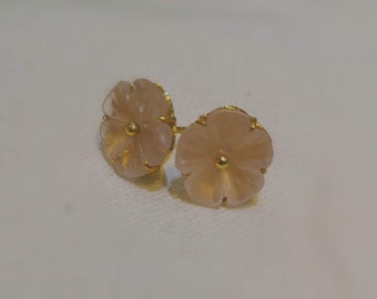 Rose Quartz Flower Gold Earstuds